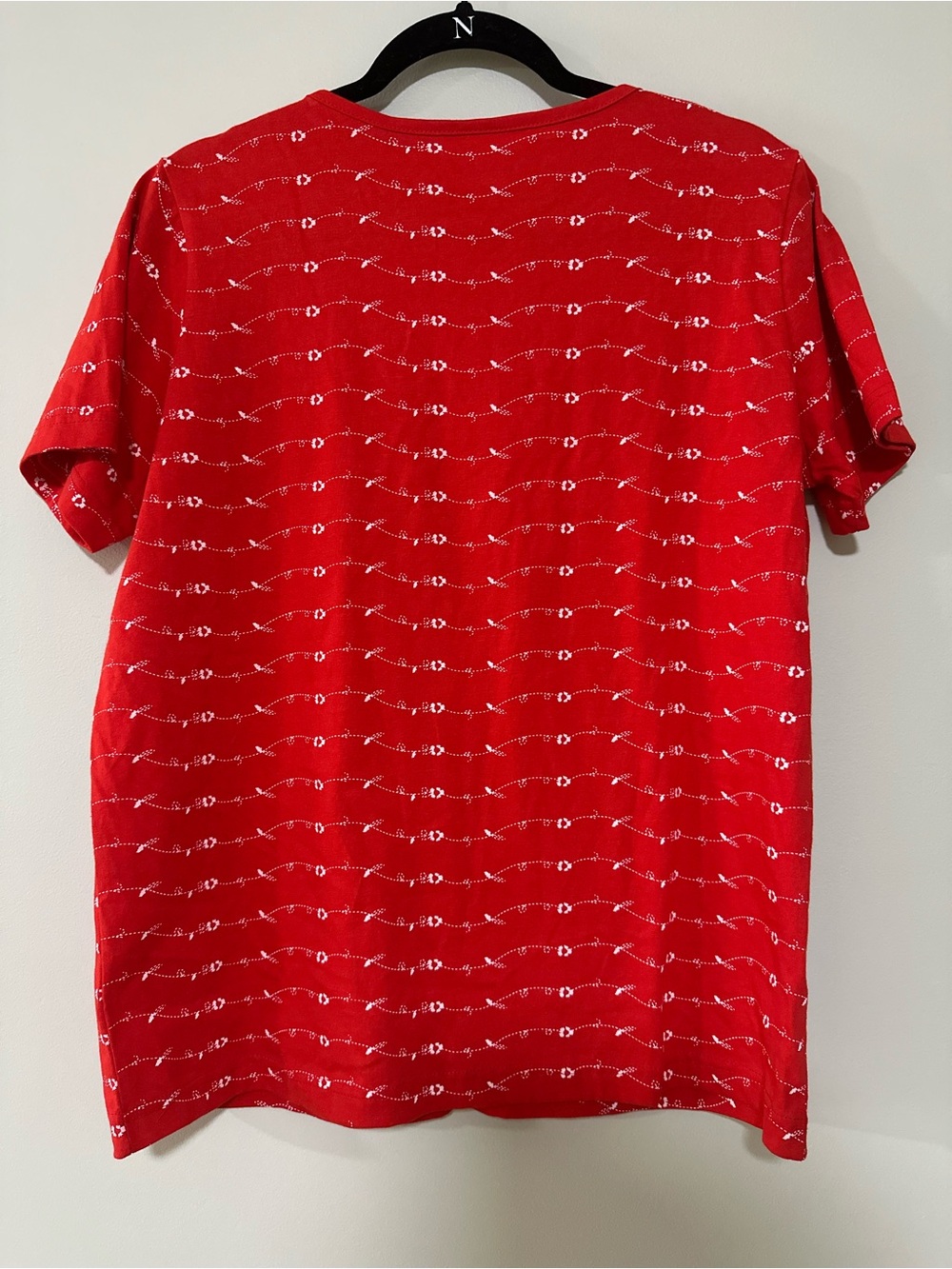 American Sweetheart Red Short Sleeve Tee with White Floral Wave Pattern - Picture 5 of 5